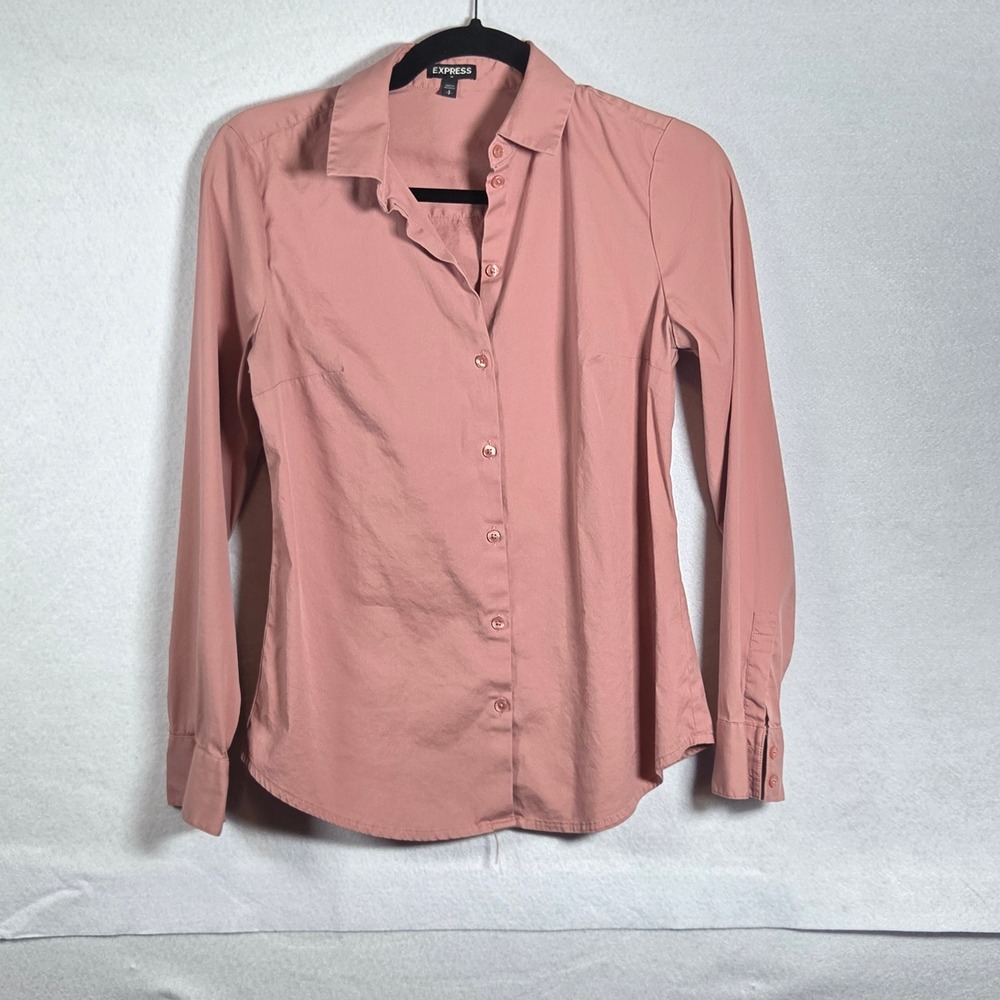 Express Blush Pink Fitted Stretch Cotton Button Down Shirt Womens S Feminine